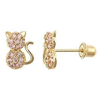 Jenis Perhiasan EARLINGS YCE6799 Pink CZ Cat Stud Earrings for Little Girls Sekrup Kembali