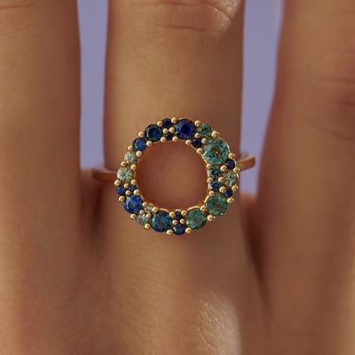 18K Gold Bubble Multi Color Sapphire Cubic Zircon 925 Sterling Perak Wanita Cincin