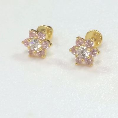 Bunga Amethyst CZ Birthstone Baby Girls 925 Sterling Silver Screw Back Stud Earrings