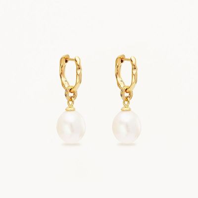 925 Perak Huggie Pearl Drop Earrings ZIRCON Huggie Earrings dengan Pearl Drop
