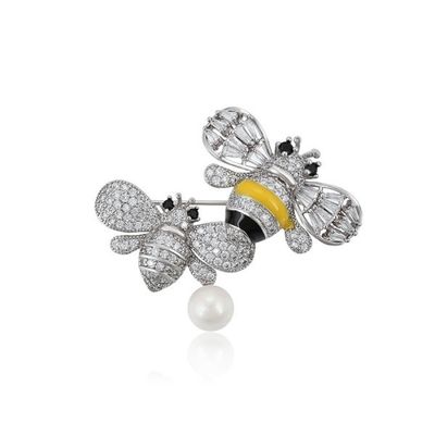 Berwarna-warni Enamel Bee Brooch Crystal Rhinestone Bumble Bee Lapel Pin