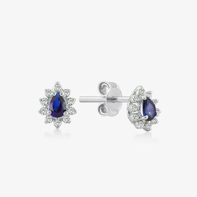 Hanya 18K Plating emas Pear Sapphire dan Putih Kubic Zircon anting untuk pertunangan