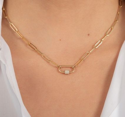 18K Plated Emas Besar Klip Kertas 925 Sterling Perak Oval Rantai Kalung dengan OEM