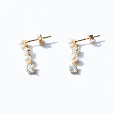 White CZ Pearl Drop Chain Earrings Untuk Wanita Berkualitas 925 Sterling Silver