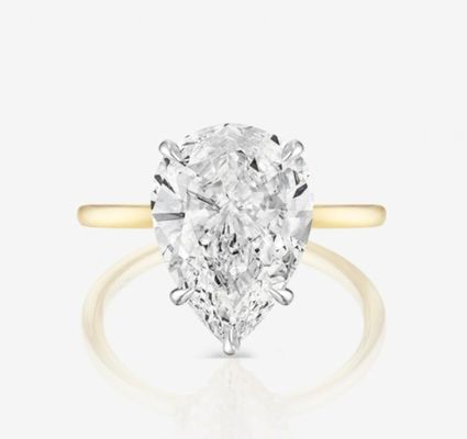 Dasar Putih Kubik Zircon Pear Cut Solitaire 925 Sterling Perak Cincin Pernikahan