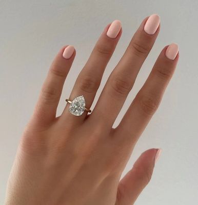 Dasar Putih Kubik Zircon Pear Cut Solitaire 925 Sterling Perak Cincin Pernikahan