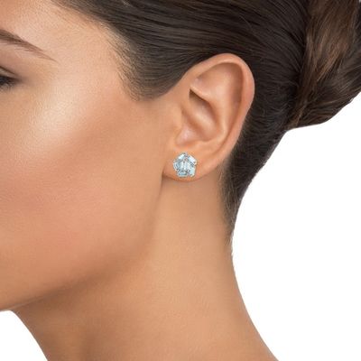 Anting -anting stud cluster baguette garnet cluster emas putih khusus