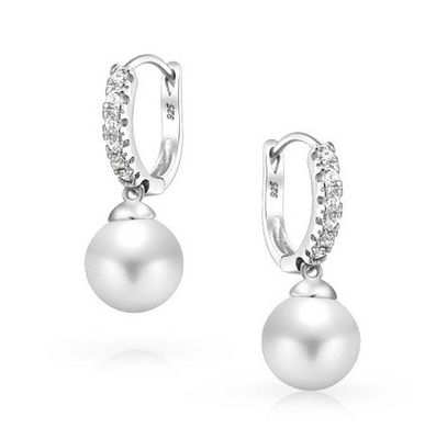 10MM Pearl Cubic Zirconia Dangle Earrings OEM CZ Dangle Drop Earrings