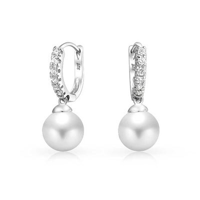 10MM Pearl Cubic Zirconia Dangle Earrings OEM CZ Dangle Drop Earrings