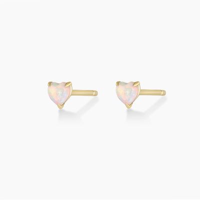 Prong Setting Opal Heart Stud Earrings 925 Sterling Silver Dainty 18K Plated Gold