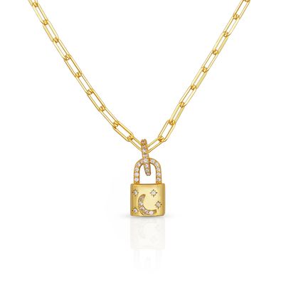 18K Gold Locket Pendant Pave Putih CZ Link Chain Kalung Untuk Perkawinan