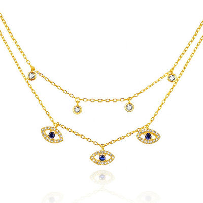 Double Layer Evil Eye Bezel Set Kalung Berlian Wanita Bezel Set Gantung