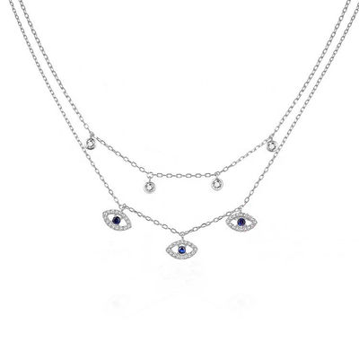 Double Layer Evil Eye Bezel Set Kalung Berlian Wanita Bezel Set Gantung