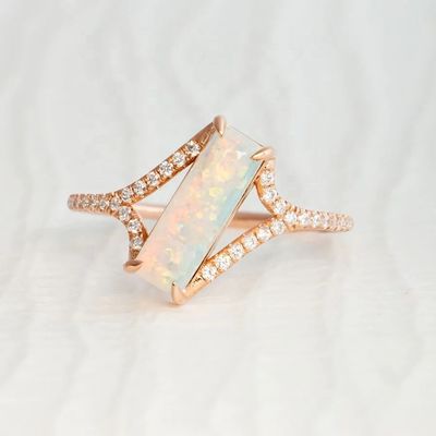 Baguette Cut Opal Snow Track Ring Ukuran 4 Ukuran 10 925 Perak Sterling Ring