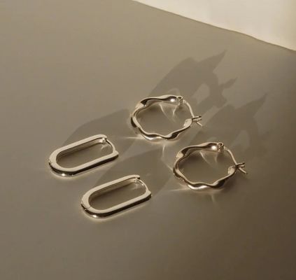 Earrings Fashion Custom tebal 18 emas dilapisi Gelombang Stainless Steel Hoops
