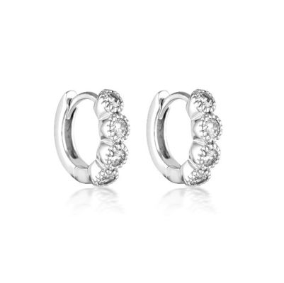 925 Sterling Silver Bezel Setting Cubic Zirconia Huggies Wanita Earrings