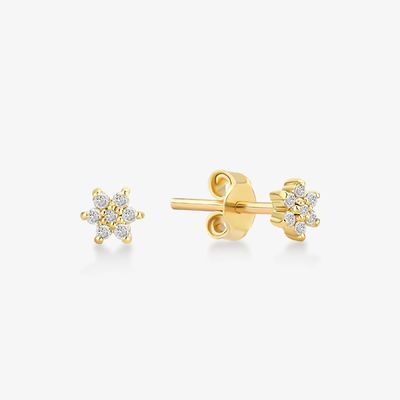 925 Sterling Silver Handcrafted 18K Gold Plated Hanya Putih CZ Bunga Magnetic Earring