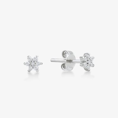 925 Sterling Silver Handcrafted 18K Gold Plated Hanya Putih CZ Bunga Magnetic Earring