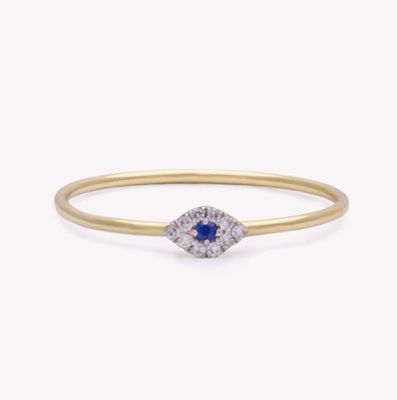 Classic Style Mini Pave Ring dengan Diamond Eye dan Blue Sapphire dalam 925 Sterling Silver