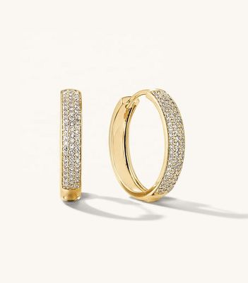 18K Plating Emas Micron Pave Huggies 925 Sterling Perak Wanita Earrings
