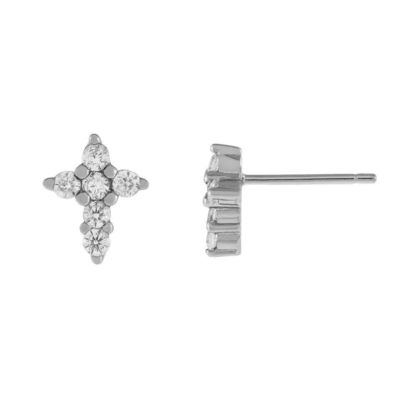 18K Plating Earring Micron Pave Cross Stud Earring dalam 925 Sterling Perak untuk Gadis