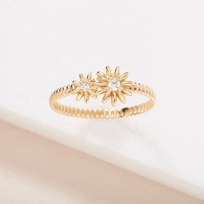Fashion Gold Plated 925 Sterling Silver Daisy CZ Ring Aksesoris Keanggunan Wanita