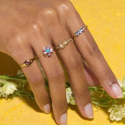 Fashion Gold Plated 925 Sterling Silver Daisy CZ Ring Aksesoris Keanggunan Wanita