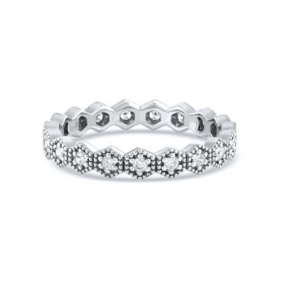 Trendy Eternity Geometric Shape Cubic Zirconia Stackable Ring Band untuk Wanita