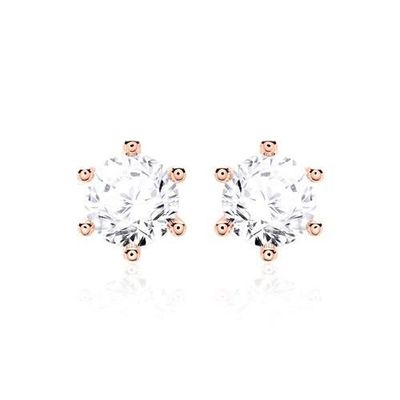 Enam Claw Putih CZ Stud Earrings 925 Sterling Perak 18K Kubik Zirconia Stud Earrings
