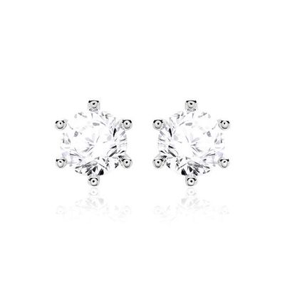 Enam Claw Putih CZ Stud Earrings 925 Sterling Perak 18K Kubik Zirconia Stud Earrings