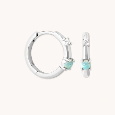 Mystic 18K Plated Gold Opal Hoops 925 Sterling Silver terbaru Huggies Fashion Earrings