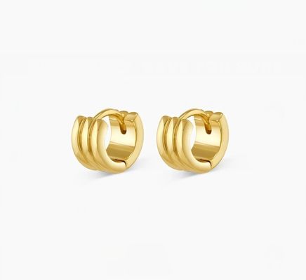 Fashion Wanita Stainless Steel Huggie Earrings Polish 18K Gold Plated Hoops
