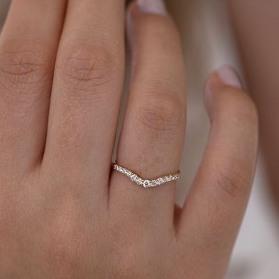 925 Sterling Silver Curved Diamond CZ Perjodohan Ring Stack Wedding Band