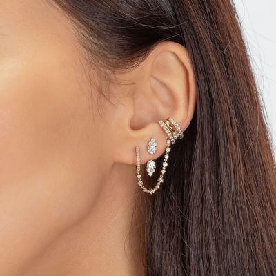 White Cubic Zircon Cluster Diamond Stud Jacket Earrings 925 18K Plated Gold