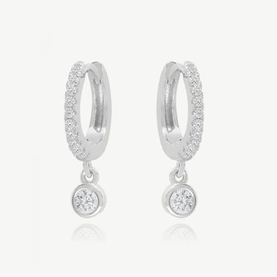 18K Plating Emas S925 Perak Mini Huggies Single Bezel Batu Hoops anting-anting untuk Wanita