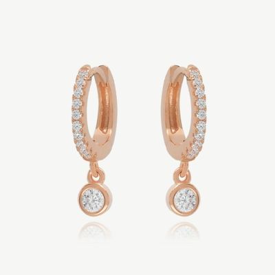 18K Plating Emas S925 Perak Mini Huggies Single Bezel Batu Hoops anting-anting untuk Wanita