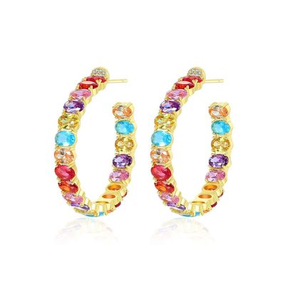 Berwarna-warni Brasil 18K Emas Hoop Earrings Oval Cut Kuningan Earrings Hoops