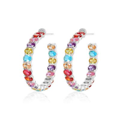 Berwarna-warni Brasil 18K Emas Hoop Earrings Oval Cut Kuningan Earrings Hoops