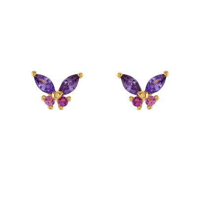 18K Gold Marquis Cut Turquoise CZ 925 Sterling Silver Butterfly Stud Earrings untuk Wanita