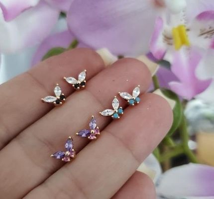 18K Gold Marquis Cut Turquoise CZ 925 Sterling Silver Butterfly Stud Earrings untuk Wanita