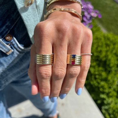 18K Gold Plated Rainbow Baguette Cut CZ Multi Fashion 925 Sterling Perak Wanita Cincin