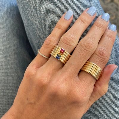 18K Gold Plated Rainbow Baguette Cut CZ Multi Fashion 925 Sterling Perak Wanita Cincin