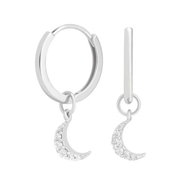 Dangle Moon Hoop Earrings 925 Perak untuk Wanita Perhiasan Berlapis Emas 18K