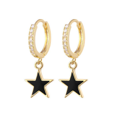 Earrings Enamel Bintang Hoop Berwarna-warni Earrings Perak 925 Sterling Asli