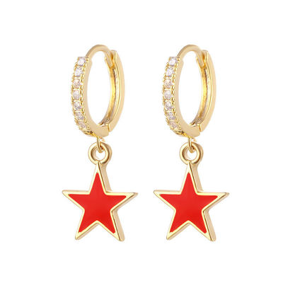 Earrings Enamel Bintang Hoop Berwarna-warni Earrings Perak 925 Sterling Asli
