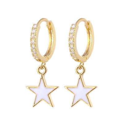 Earrings Enamel Bintang Hoop Berwarna-warni Earrings Perak 925 Sterling Asli