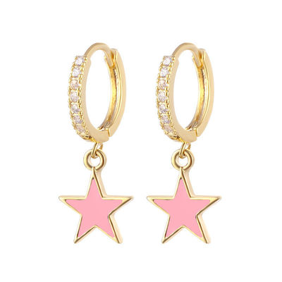 Earrings Enamel Bintang Hoop Berwarna-warni Earrings Perak 925 Sterling Asli