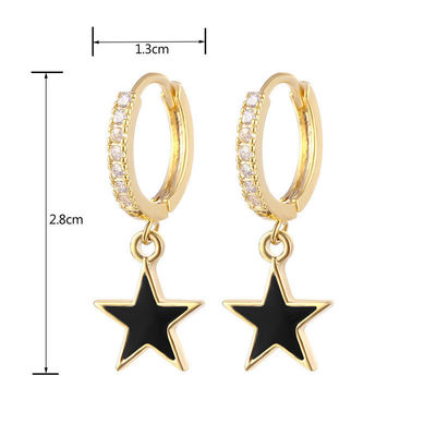 Earrings Enamel Bintang Hoop Berwarna-warni Earrings Perak 925 Sterling Asli