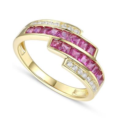 Prong Setting Emerald Ruby Wanita Diamond Pernyataan Cincin Ukuran 6- Ukuran 10