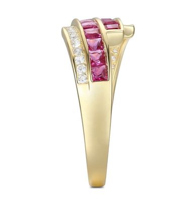 Prong Setting Emerald Ruby Wanita Diamond Pernyataan Cincin Ukuran 6- Ukuran 10
